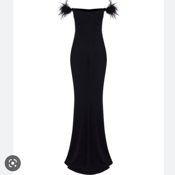 NOCTURNE LONG SLIT DRESS WITH FEATHERS - Picture 2 of 7